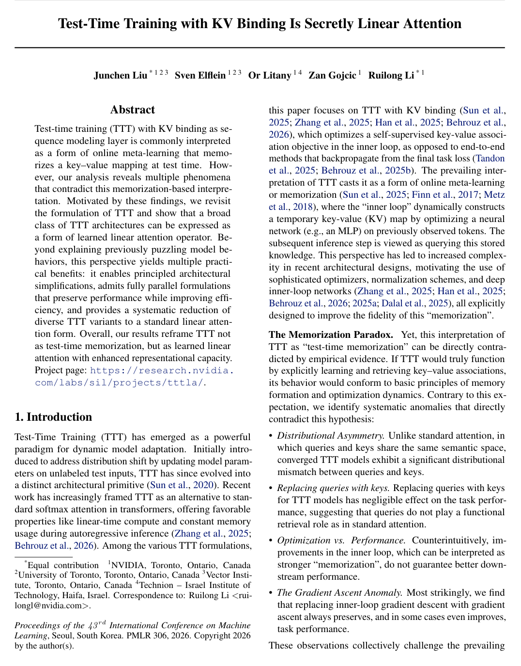 Test-Time Training with KV Binding Is Secretly Linear Attention