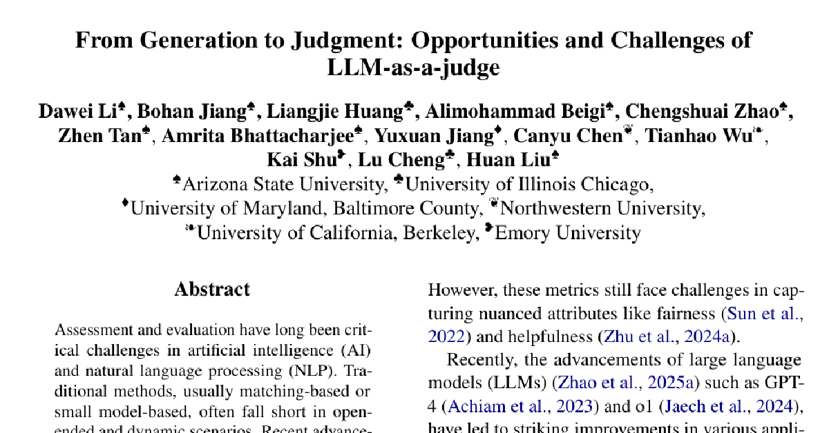 From Generation to Judgment: Opportunities and Challenges of LLM-as-a-judge cover