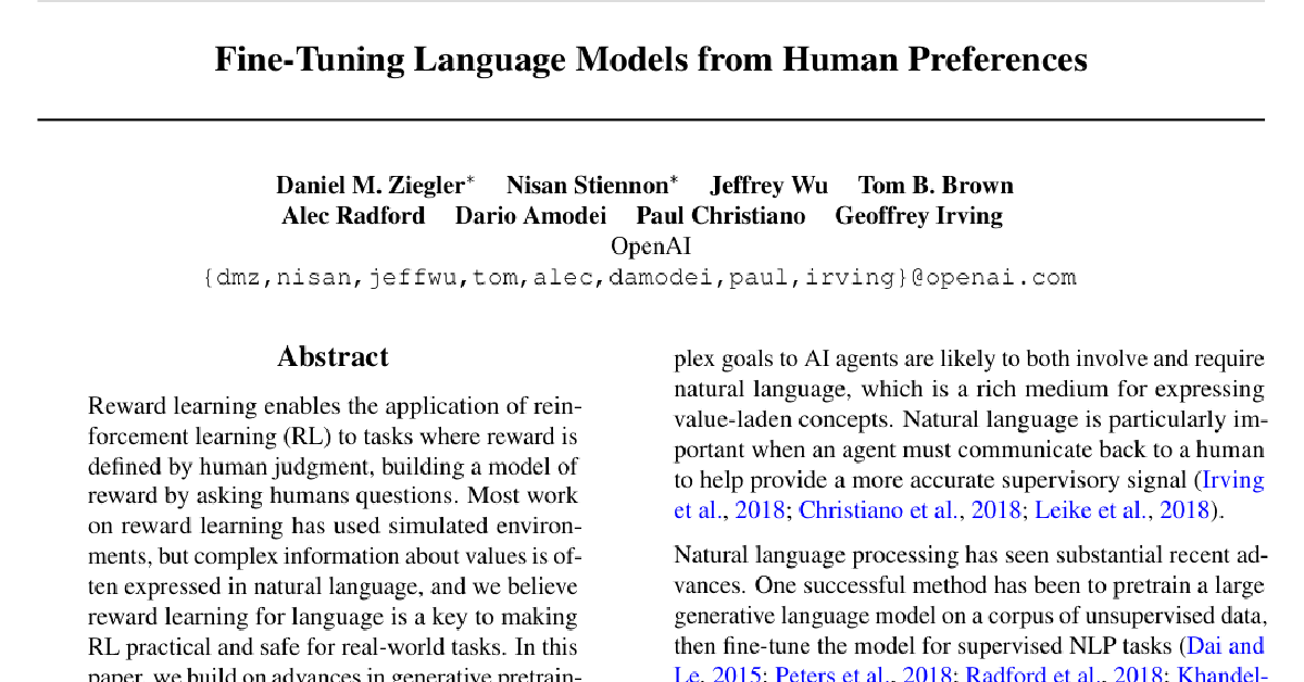 Fine-Tuning Language Models from Human Preferences cover