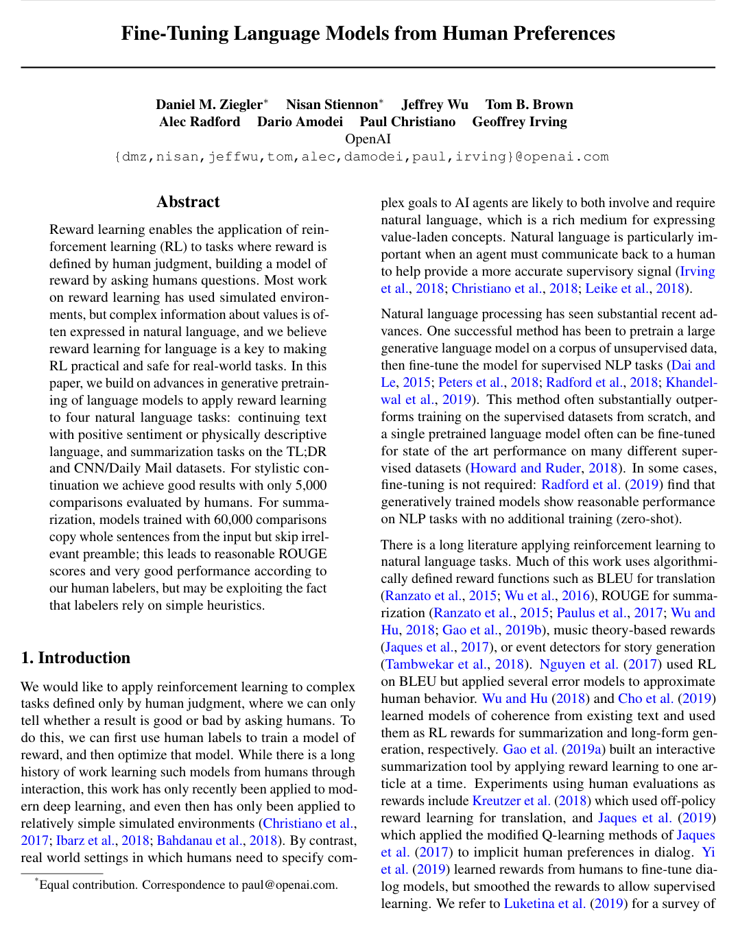 Fine-Tuning Language Models from Human Preferences