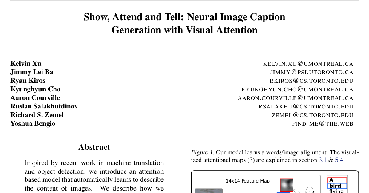 Show, Attend and Tell: Neural Image Caption Generation with Visual Attention cover