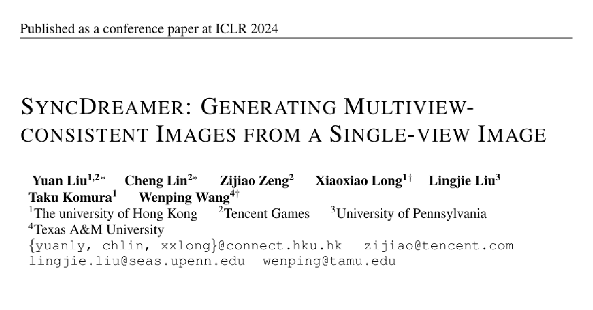 SyncDreamer: Generating Multiview-consistent Images from a Single-view Image cover