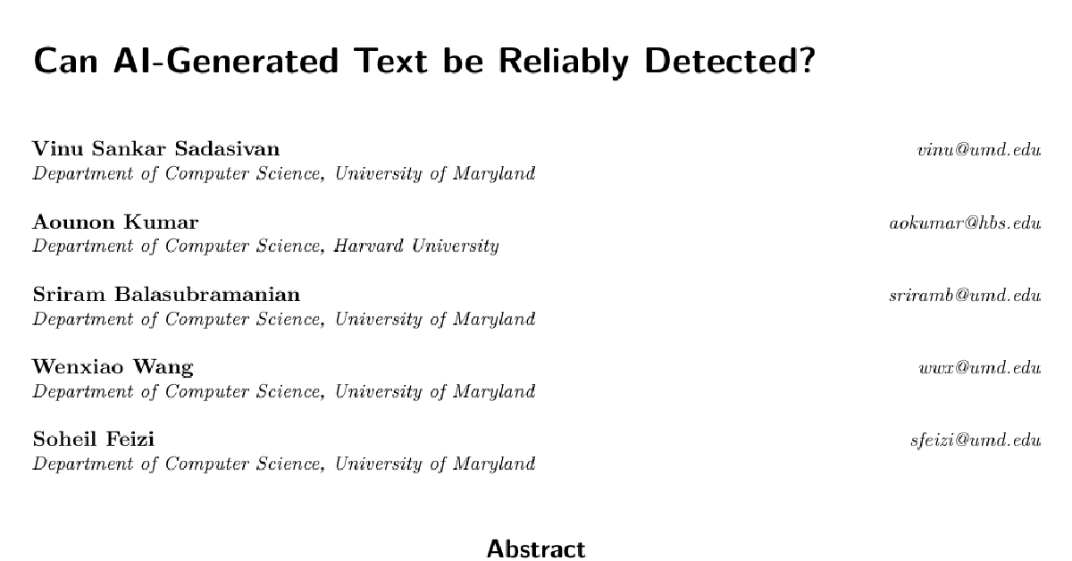 Can AI-Generated Text be Reliably Detected? cover