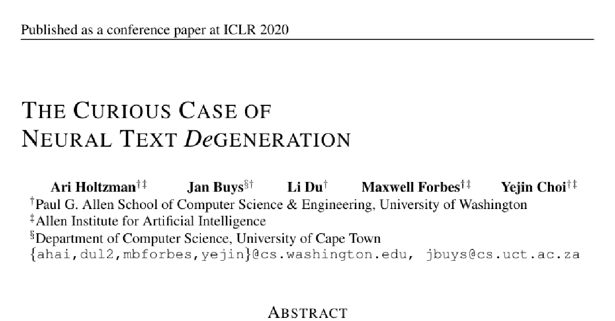 The Curious Case of Neural Text Degeneration cover