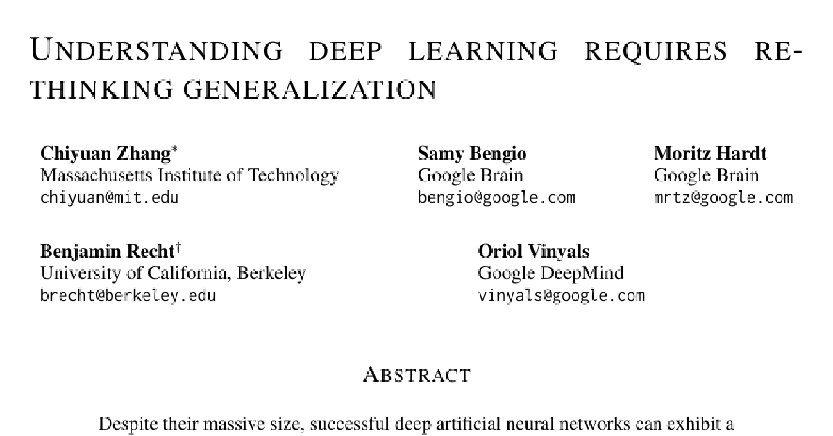 Understanding deep learning requires rethinking generalization cover