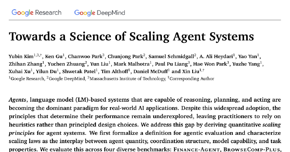 Towards a Science of Scaling Agent Systems cover