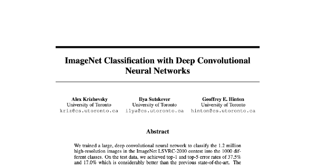 ImageNet Classification with Deep Convolutional Neural Networks cover