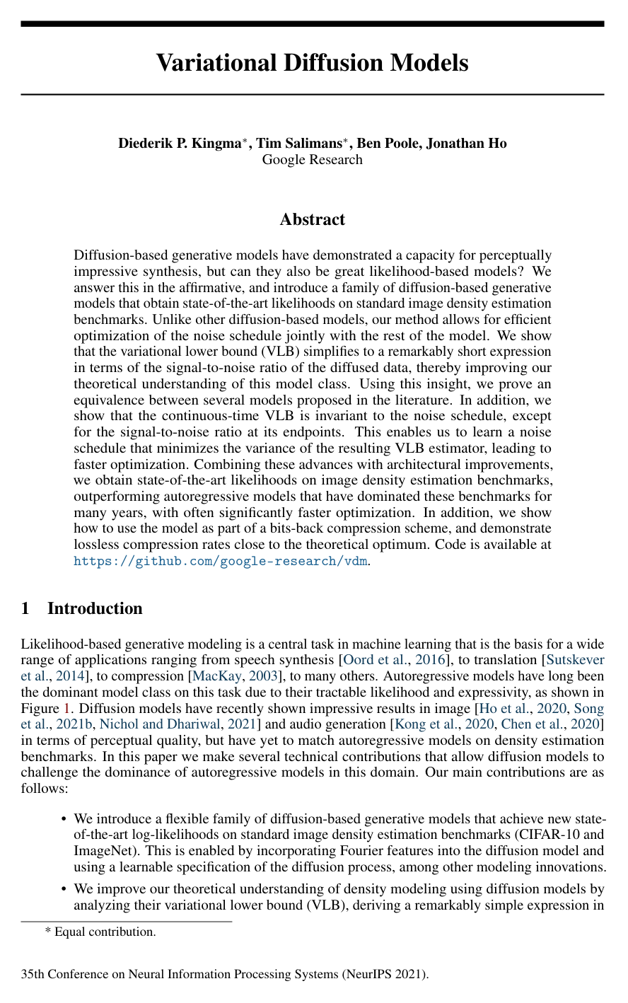Variational Diffusion Models