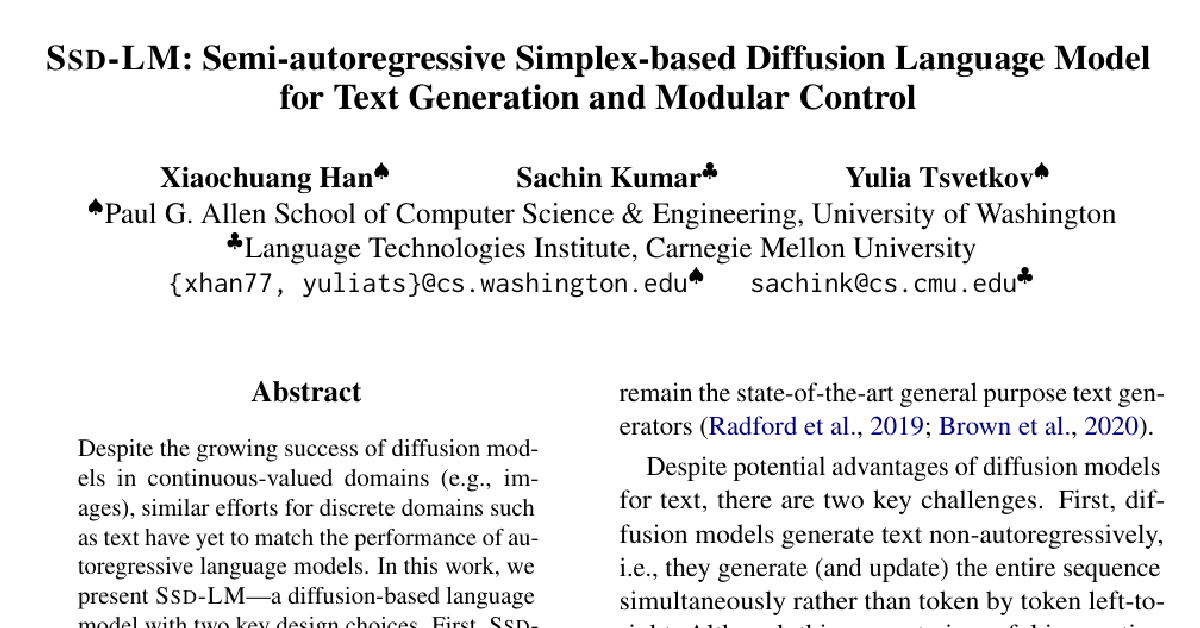 SSD-LM: Semi-autoregressive Simplex-based Diffusion Language Model for Text Generation and Modular Control cover