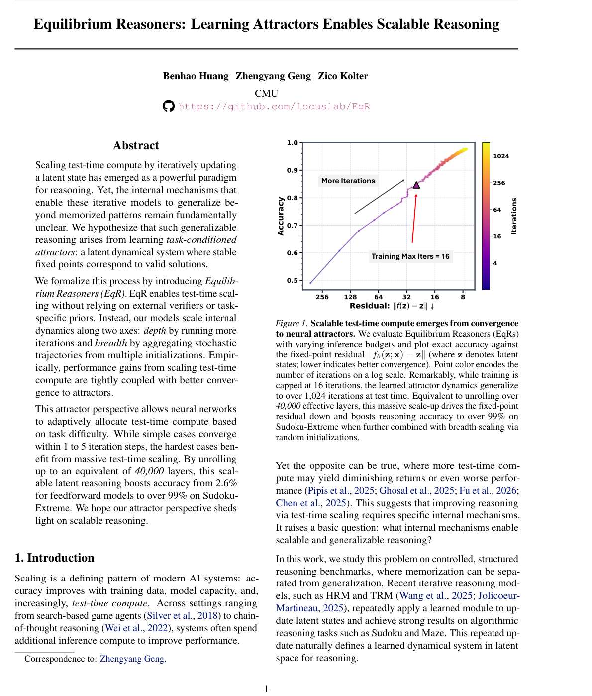Equilibrium Reasoners: Learning Attractors Enables Scalable Reasoning