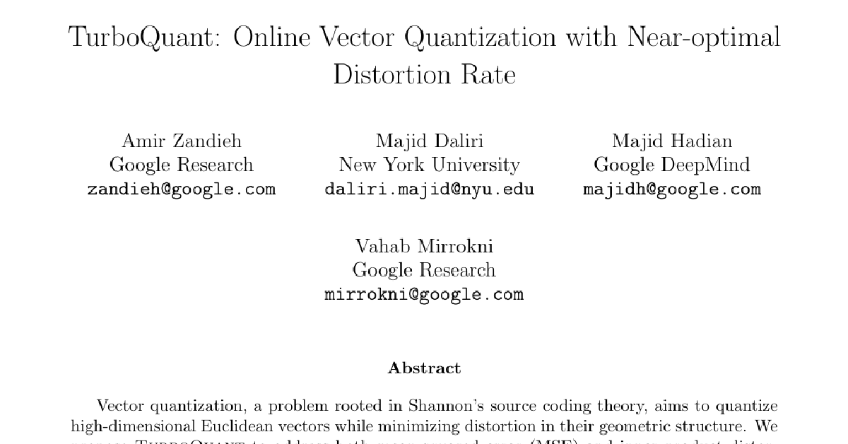 TurboQuant: Online Vector Quantization with Near-optimal Distortion Rate cover
