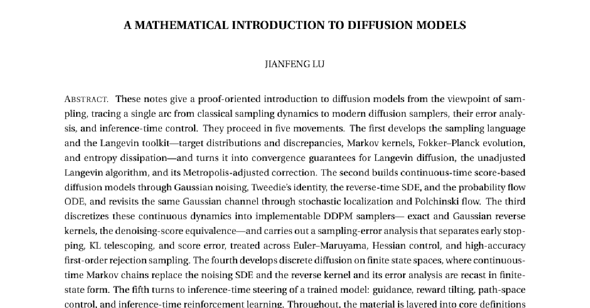 A Mathematical Introduction to Diffusion Models cover