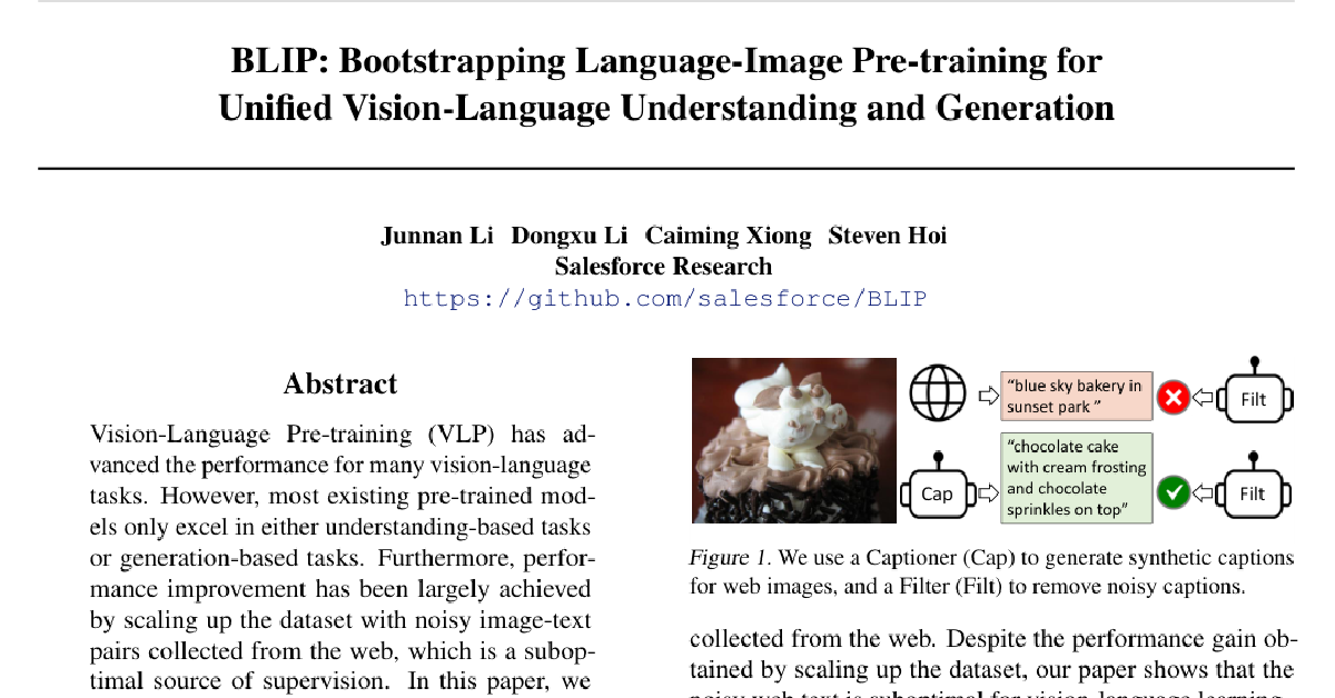 BLIP: Bootstrapping Language-Image Pre-training for Unified Vision-Language Understanding and Generation cover