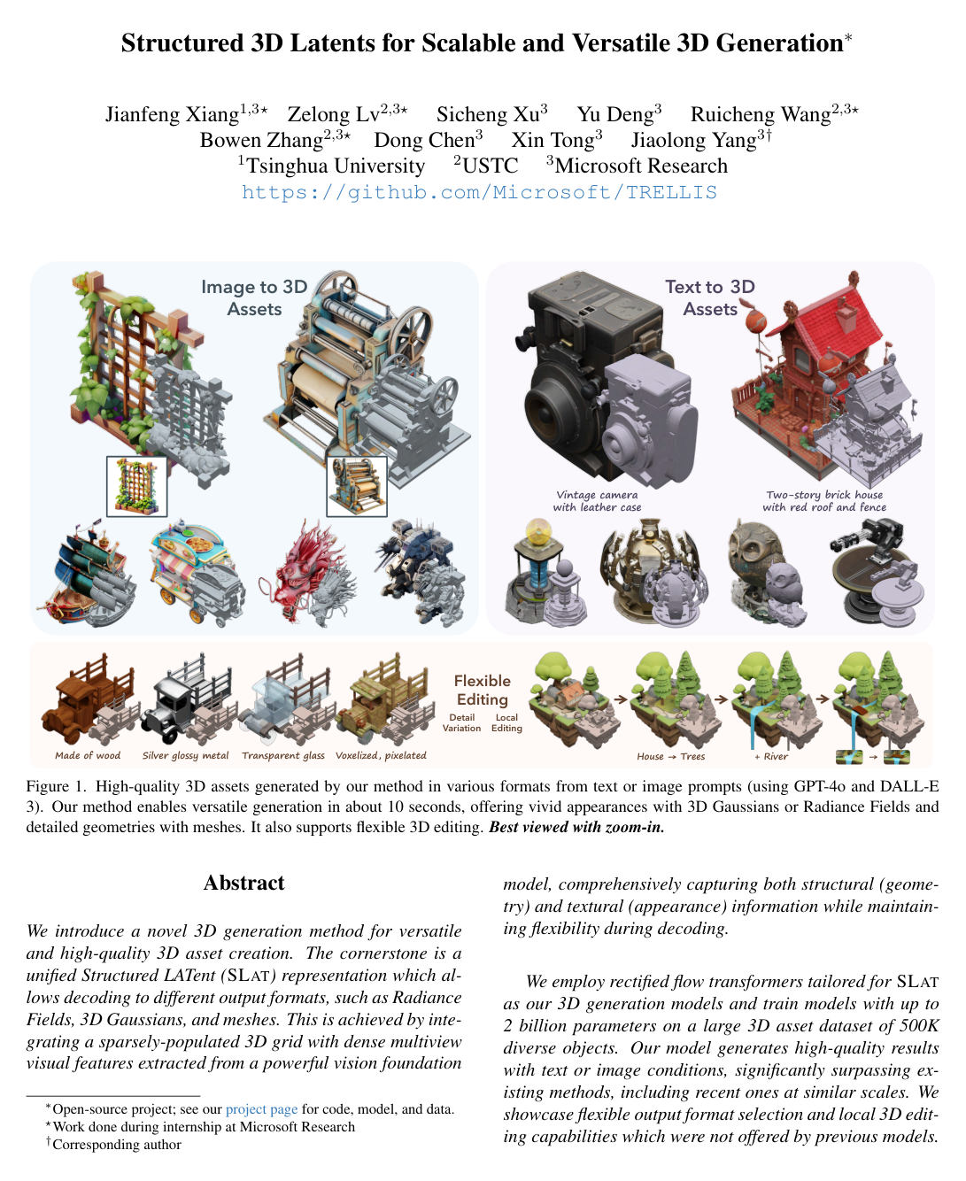 Structured 3D Latents for Scalable and Versatile 3D Generation