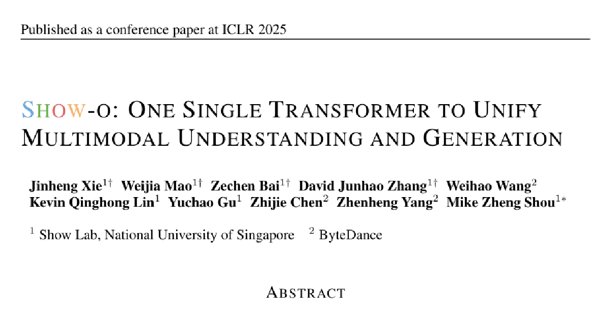 Show-o: One Single Transformer to Unify Multimodal Understanding and Generation cover