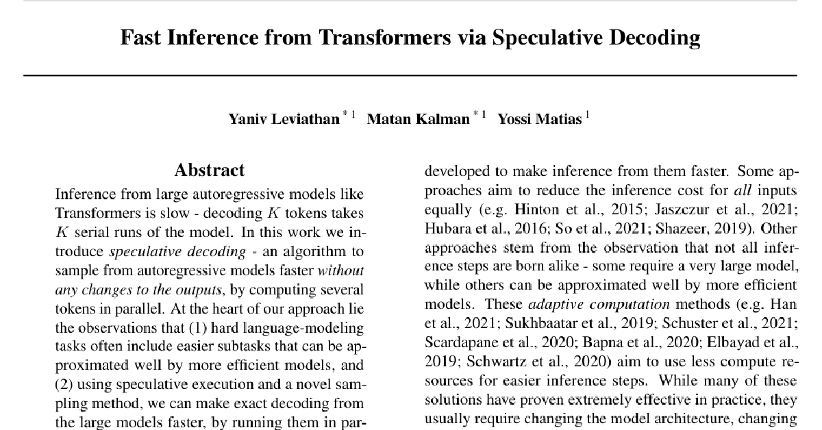 Fast Inference from Transformers via Speculative Decoding cover