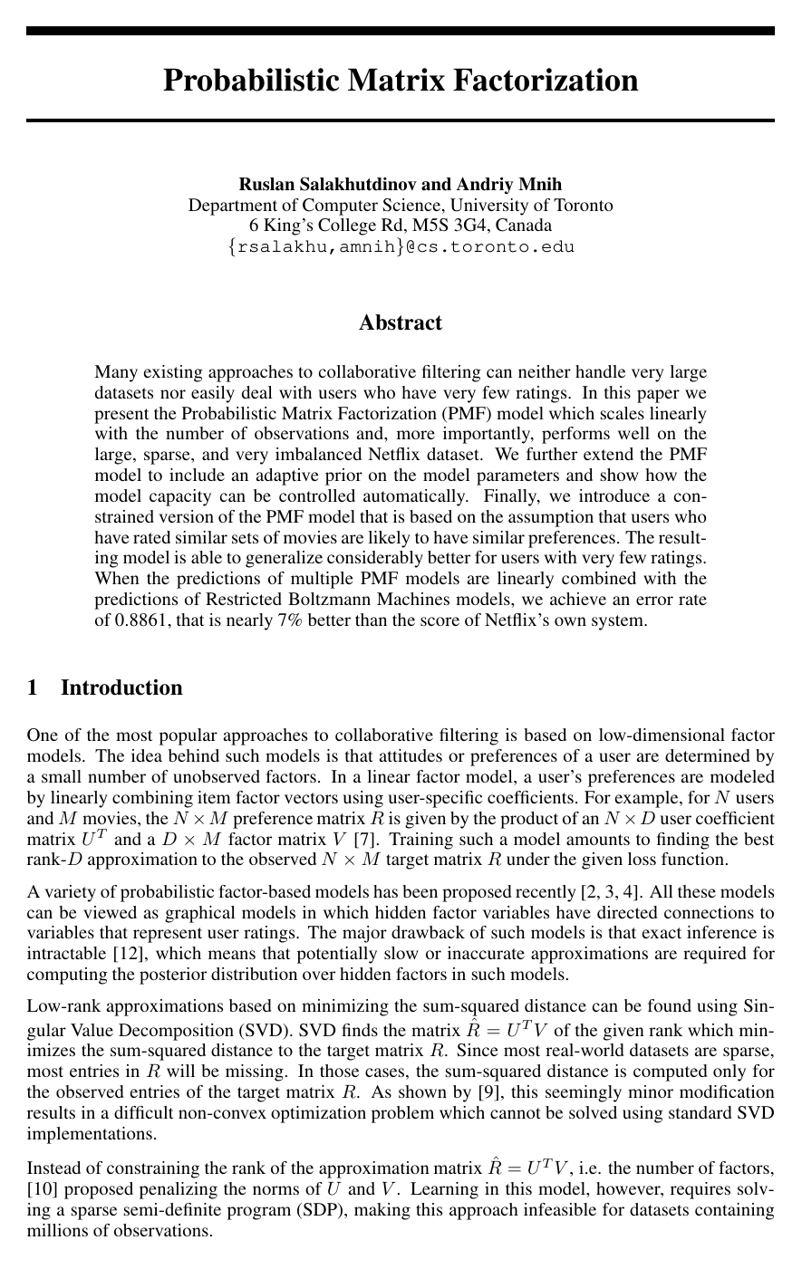 Probabilistic Matrix Factorization