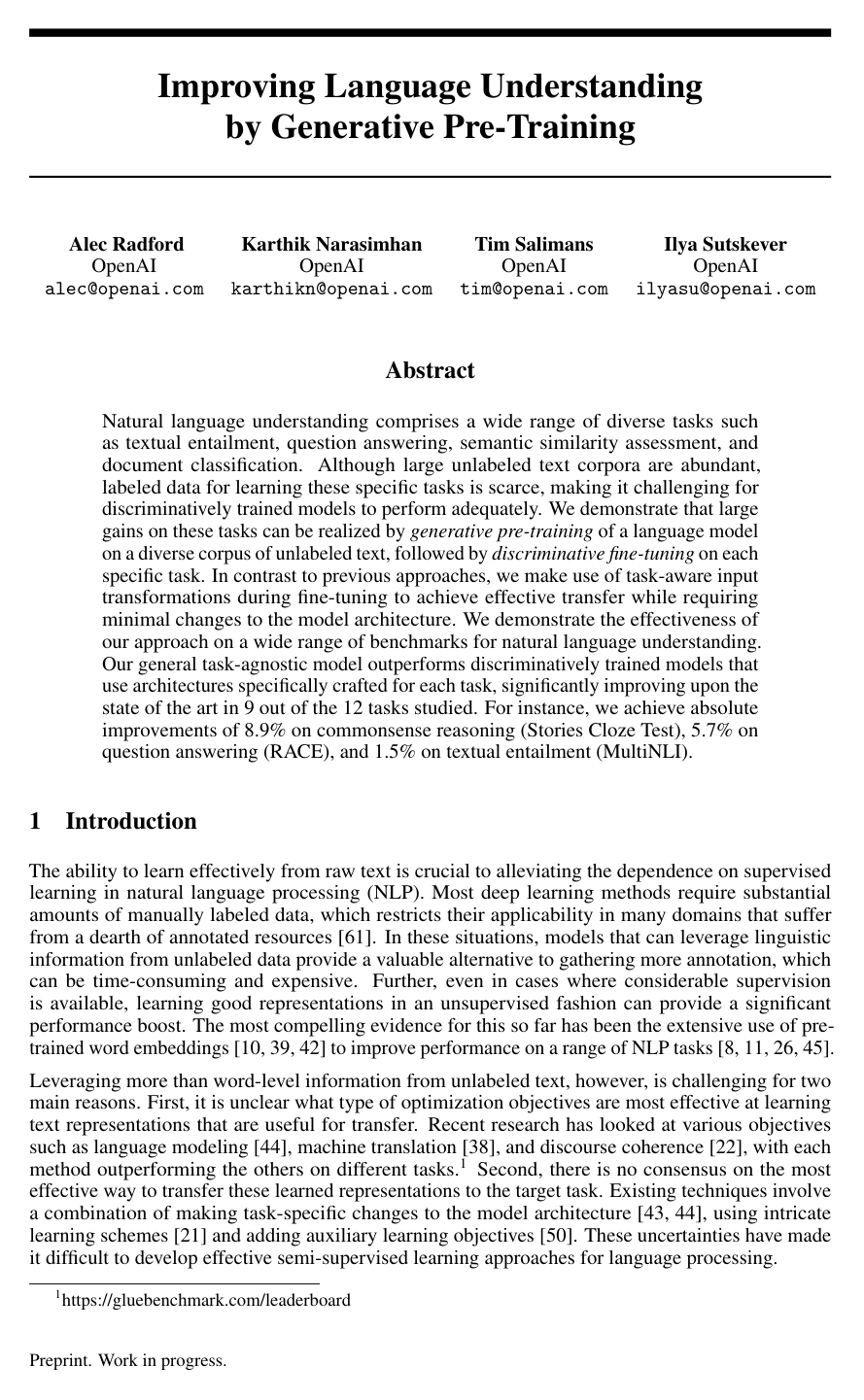Improving Language Understanding by Generative Pre-Training