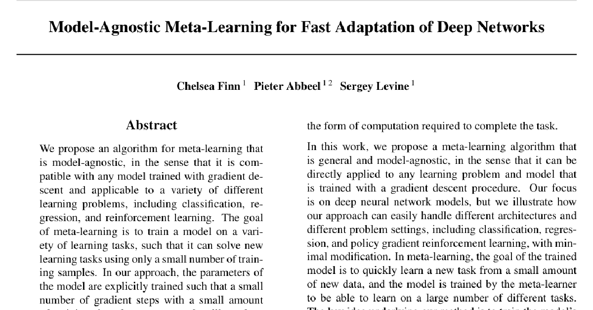 Model-Agnostic Meta-Learning for Fast Adaptation of Deep Networks cover