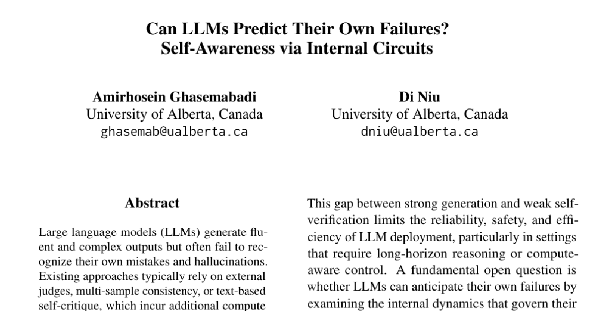 Can LLMs Predict Their Own Failures? Self-Awareness via Internal Circuits cover