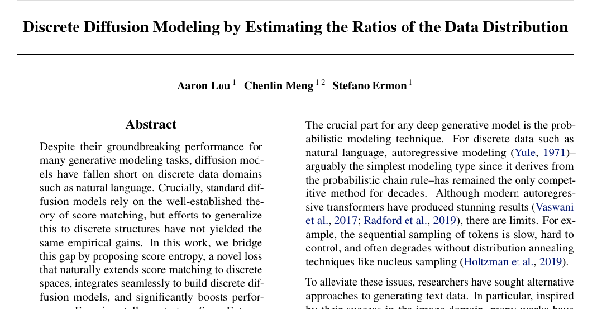 Discrete Diffusion Modeling by Estimating the Ratios of the Data Distribution cover