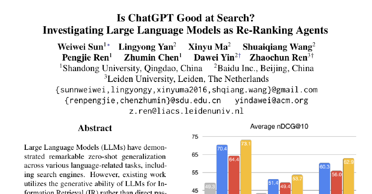 Is ChatGPT Good at Search? Investigating Large Language Models as Re-Ranking Agents cover