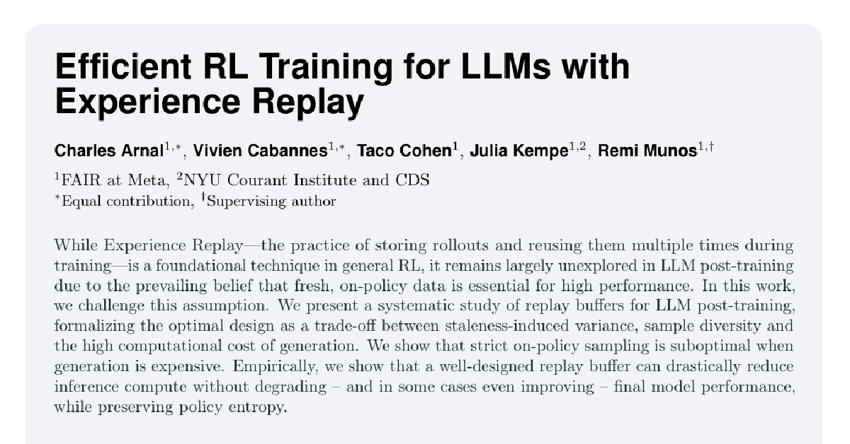 Efficient RL Training for LLMs with Experience Replay cover