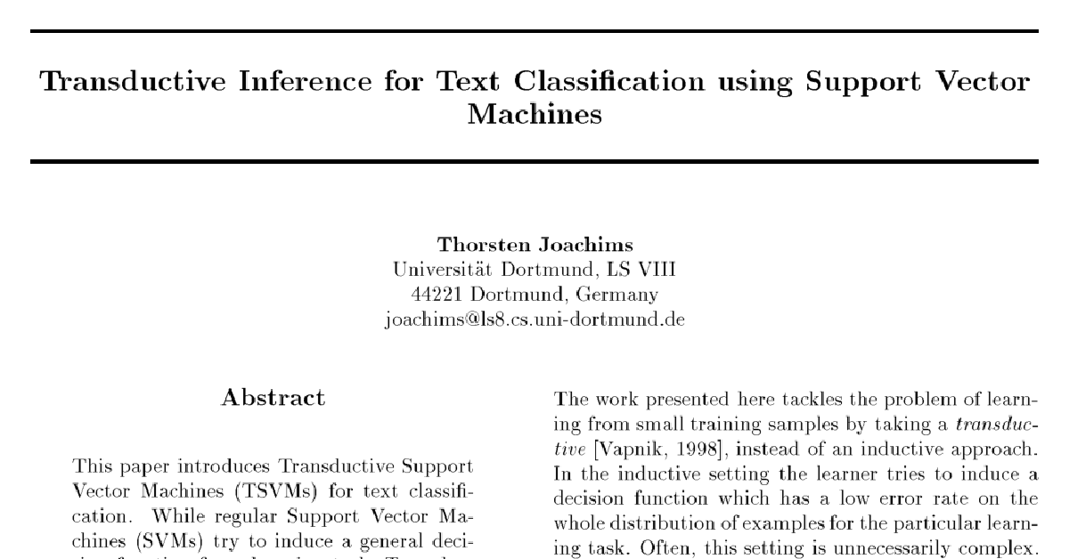Transductive Inference for Text Classification using Support Vector Machines cover
