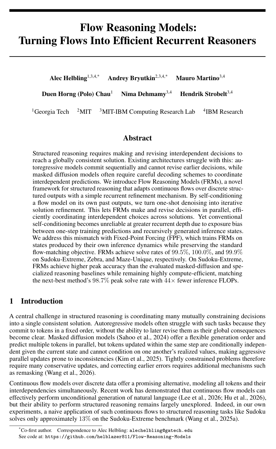 Flow Reasoning Models: Turning Flows Into Efficient Recurrent Reasoners