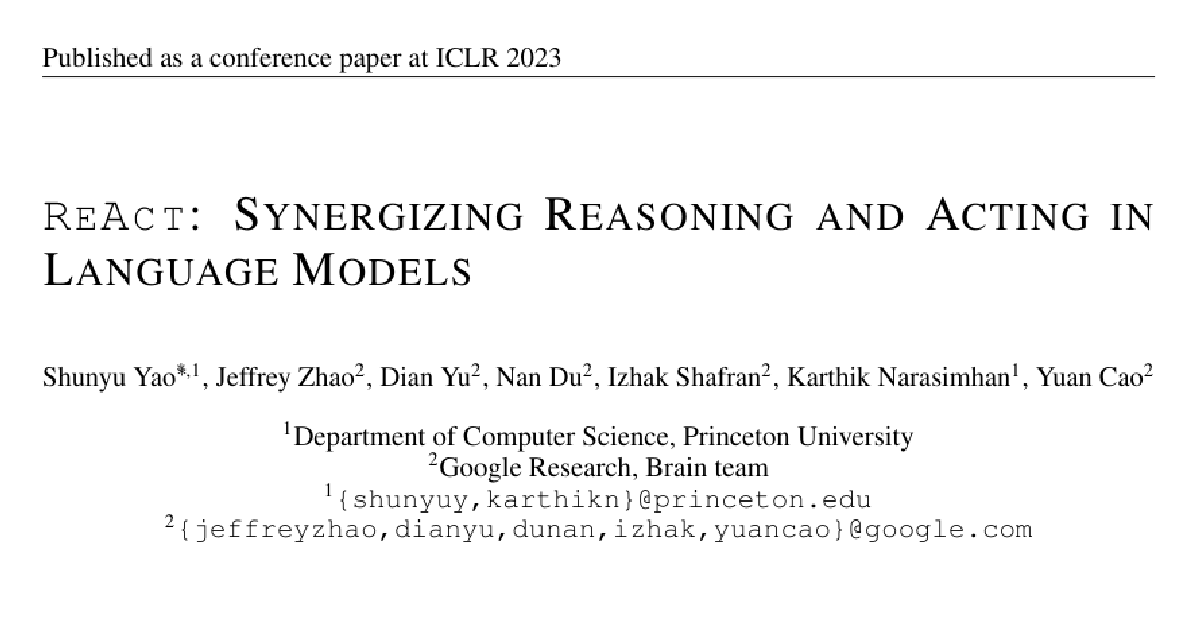 ReAct: Synergizing Reasoning and Acting in Language Models cover