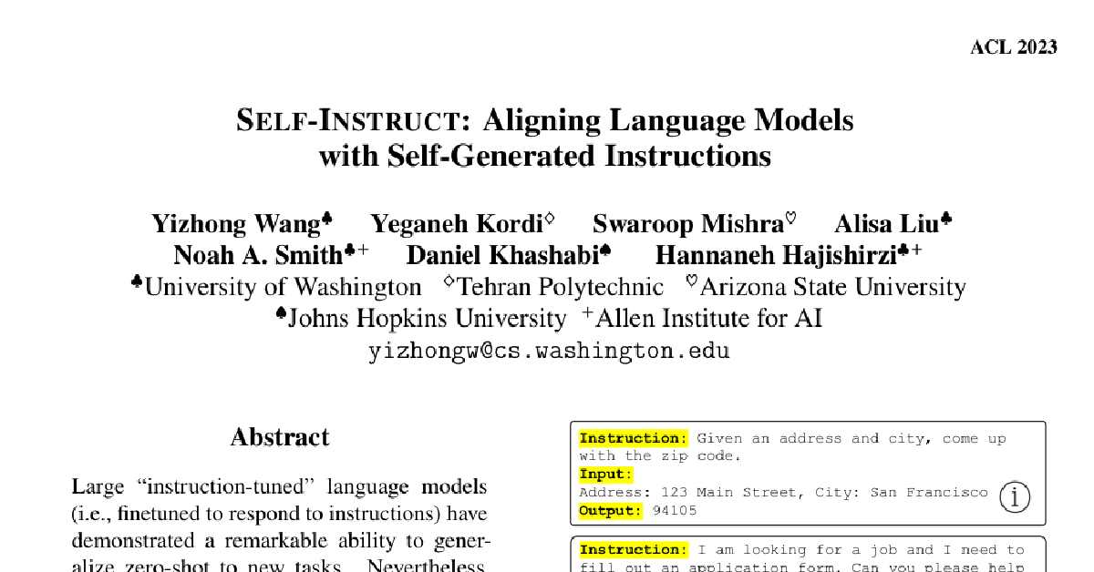 Self-Instruct: Aligning Language Models with Self-Generated Instructions cover