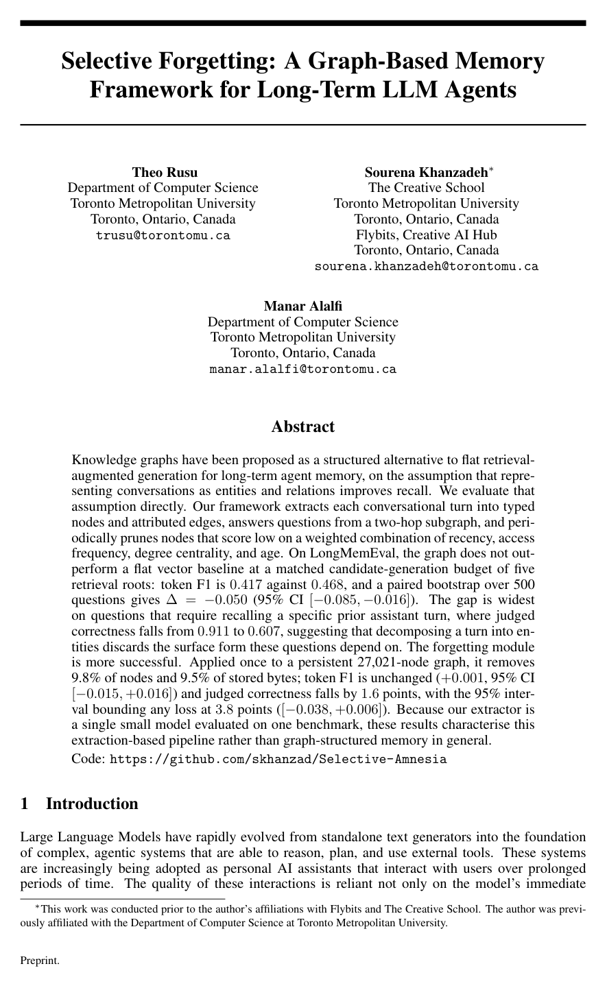 Selective Forgetting: A Graph-Based Memory Framework for Long-Term LLM Agents