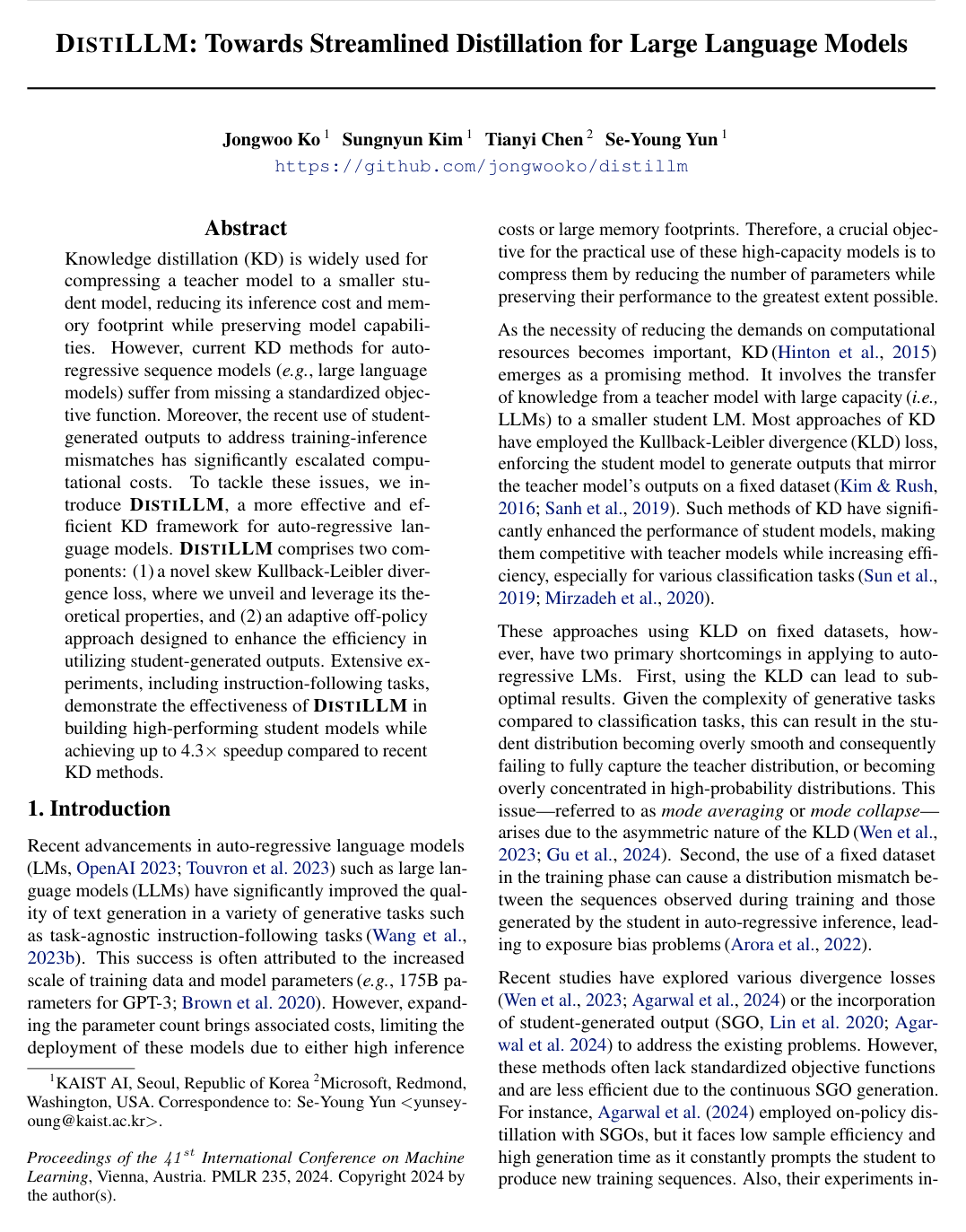 DistiLLM: Towards Streamlined Distillation for Large Language Models