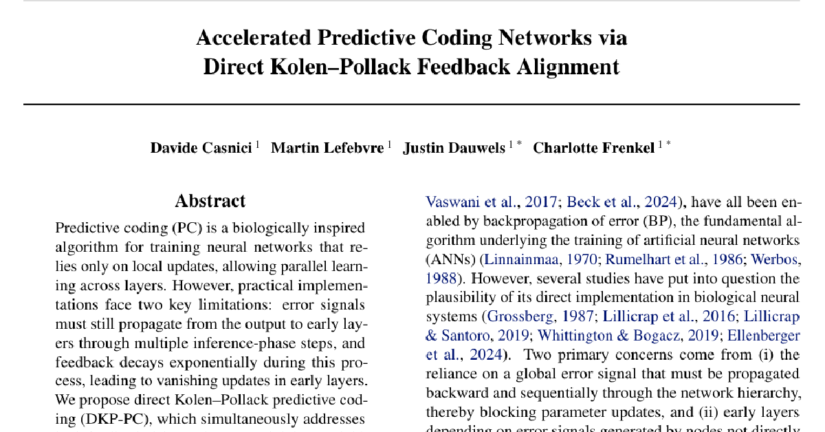 Accelerated Predictive Coding Networks via Direct Kolen-Pollack Feedback Alignment cover