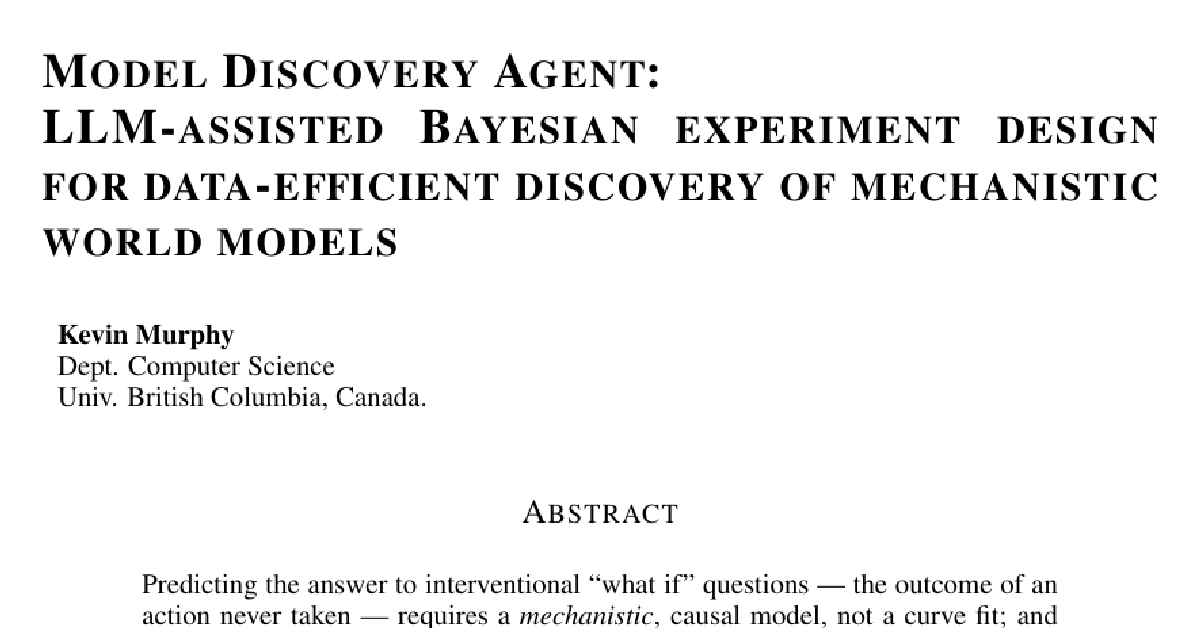 Model Discovery Agent: LLM-assisted Bayesian experiment design for data-efficient discovery of mechanistic world models cover