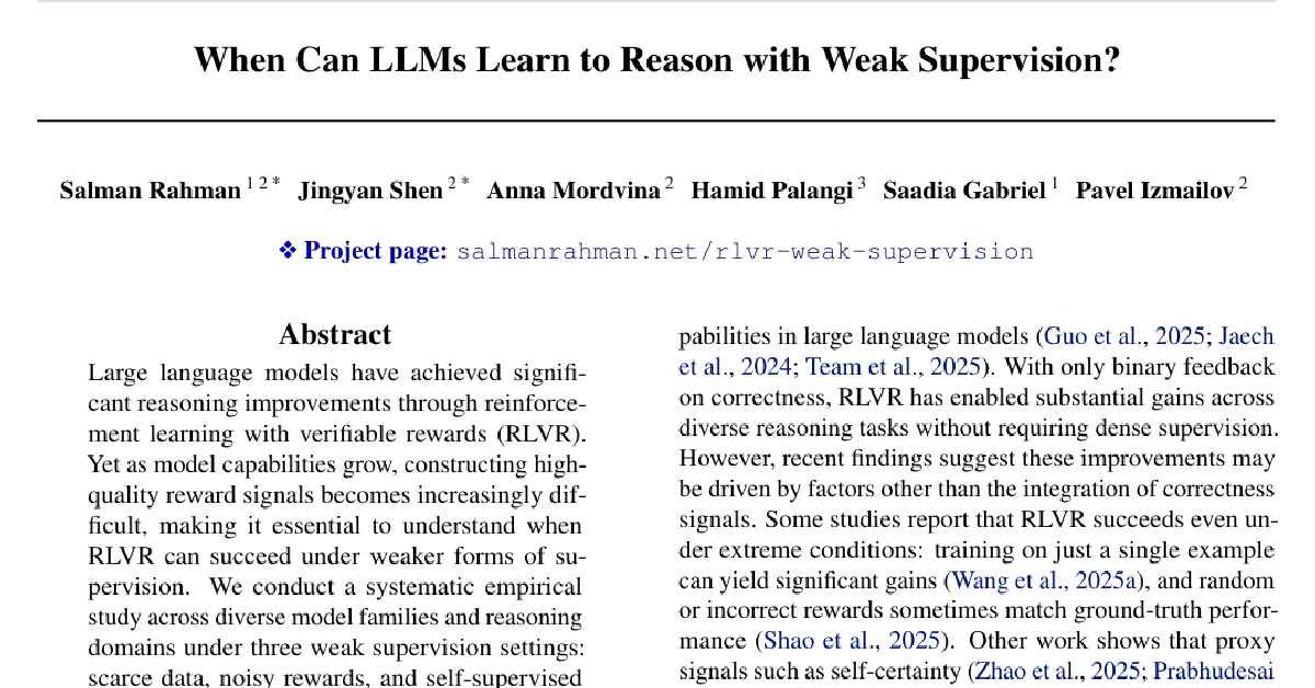 When Can LLMs Learn to Reason with Weak Supervision? cover
