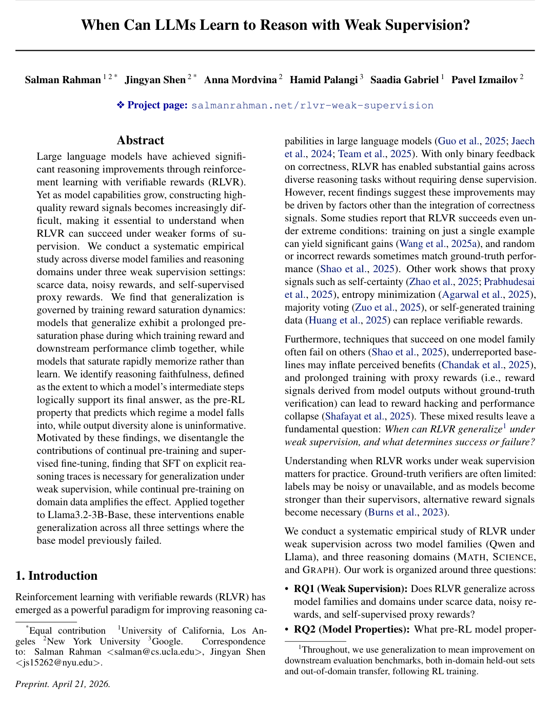 When Can LLMs Learn to Reason with Weak Supervision?