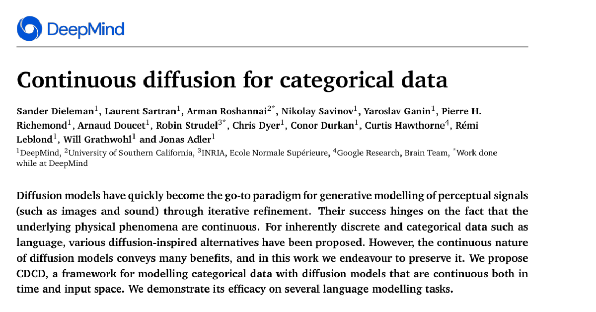 Continuous diffusion for categorical data cover