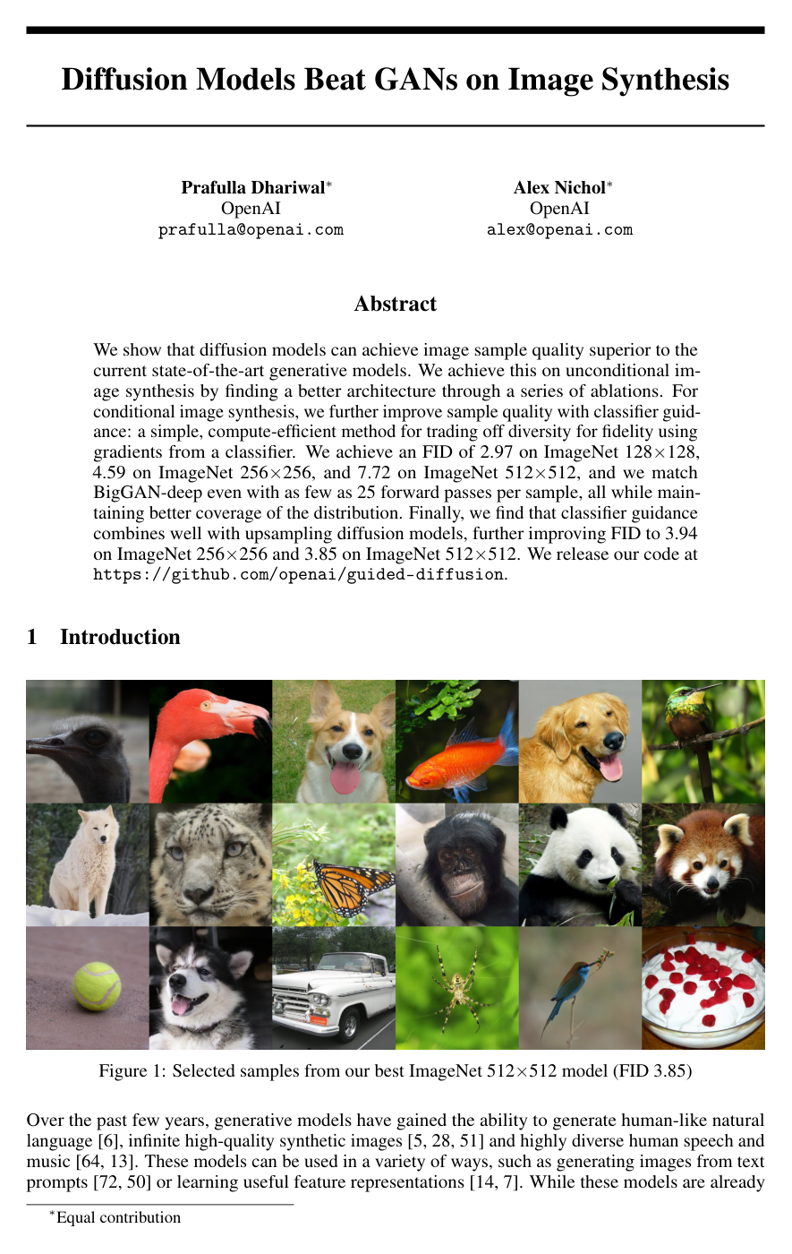 Diffusion Models Beat GANs on Image Synthesis