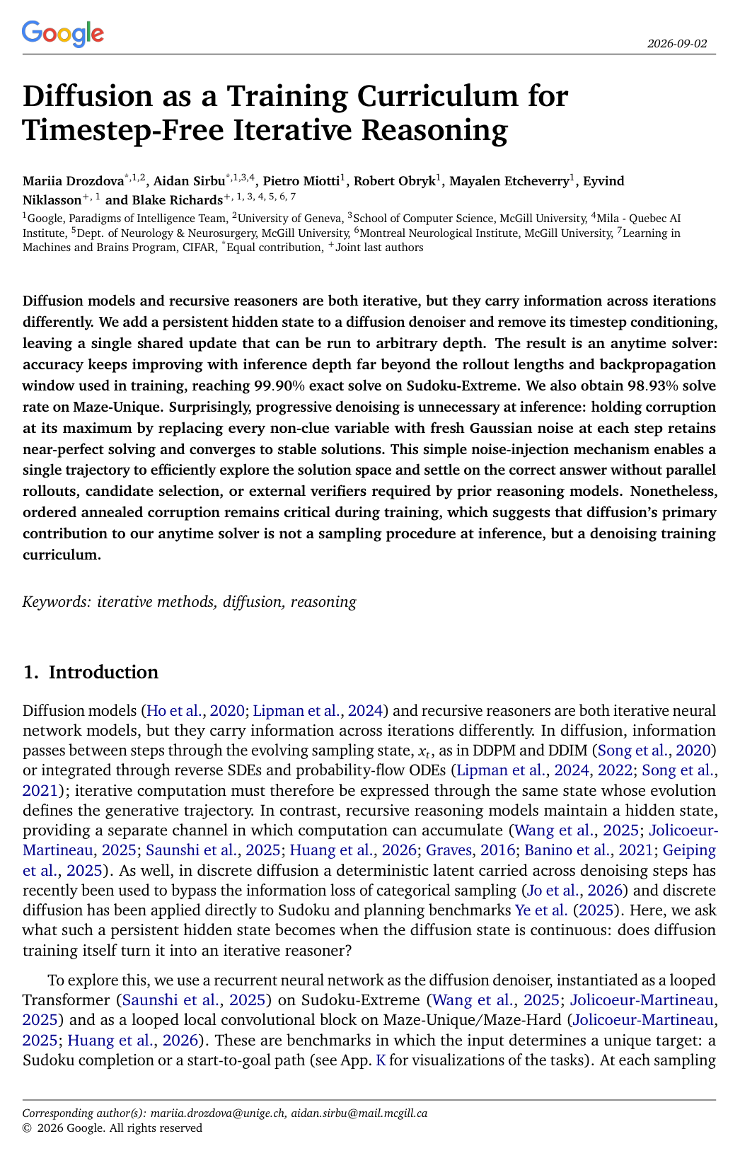 Diffusion as a Training Curriculum for Timestep-Free Iterative Reasoning