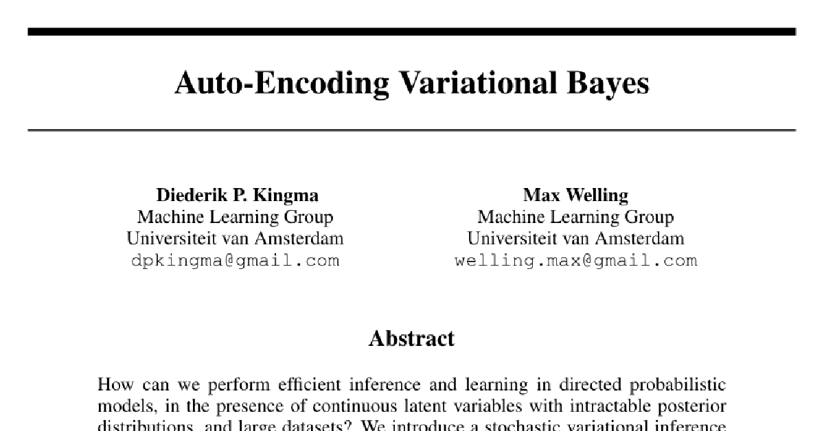 Auto-Encoding Variational Bayes cover
