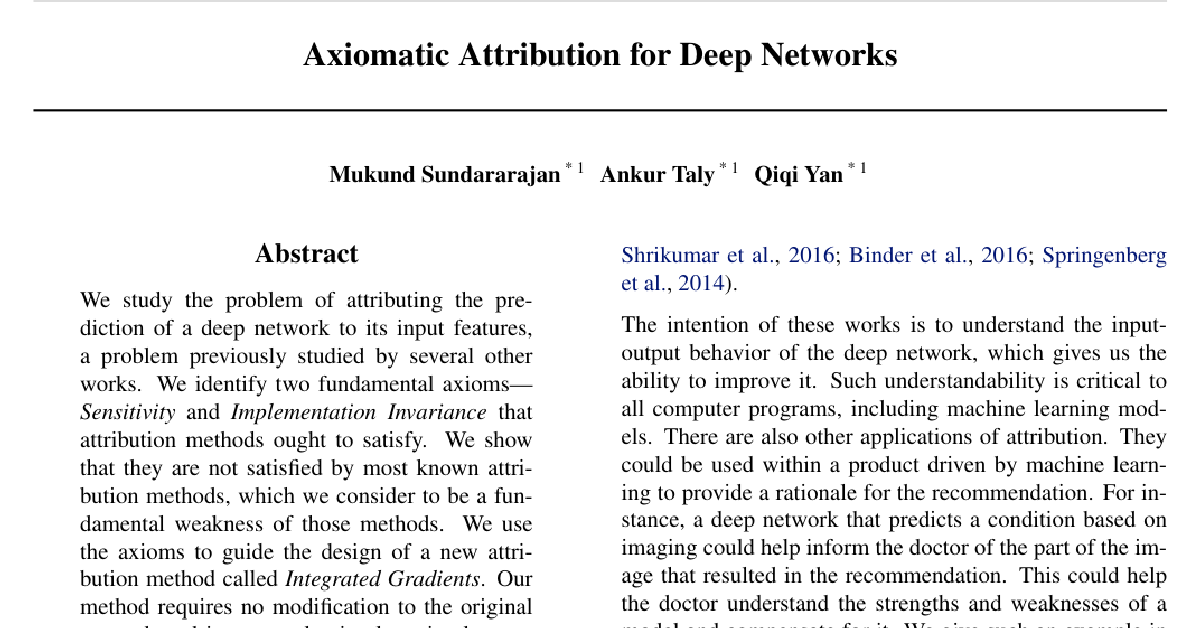 Axiomatic Attribution for Deep Networks cover
