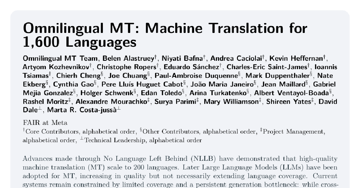 Omnilingual MT: Machine Translation for 1,600 Languages cover