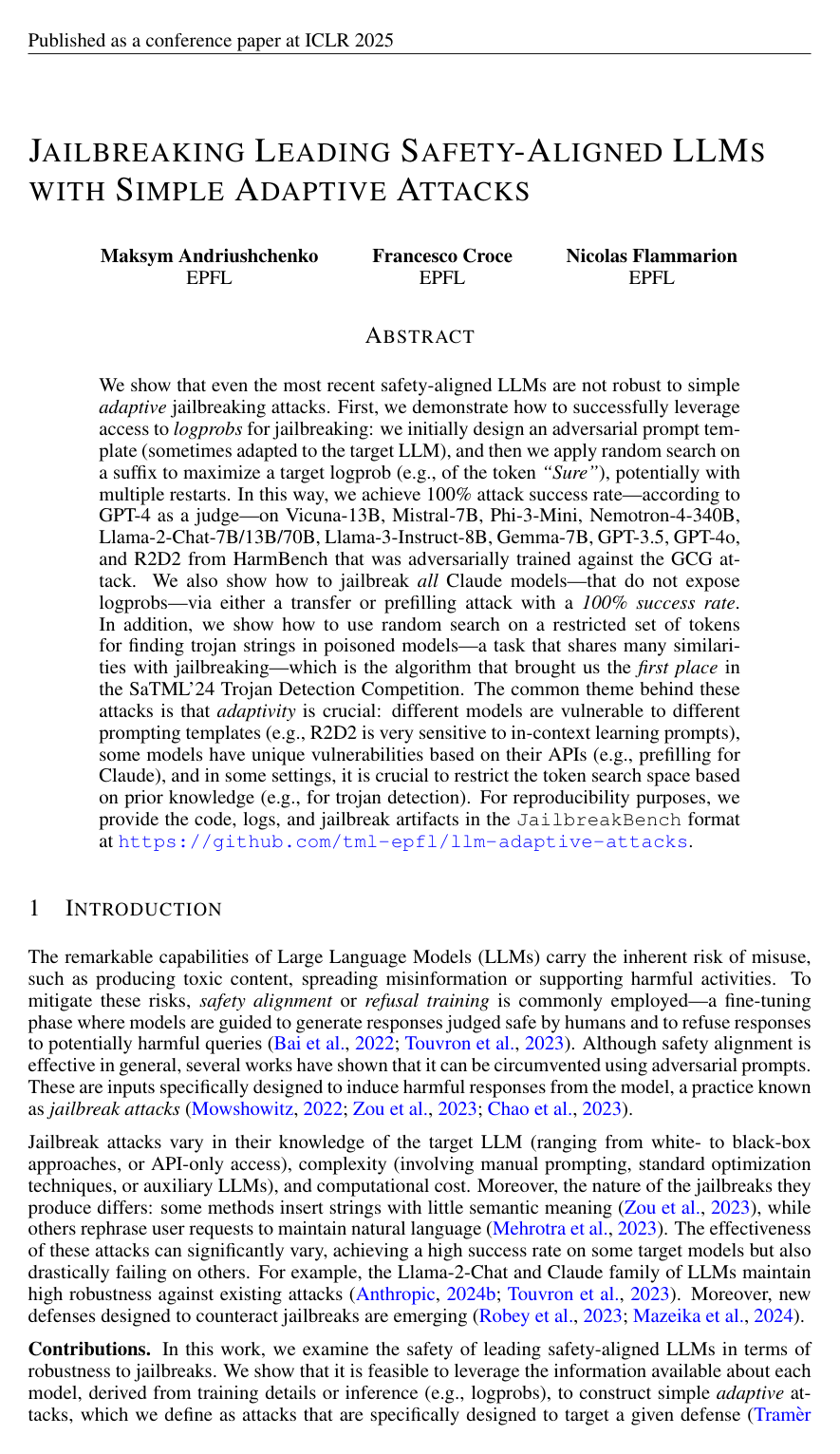 Jailbreaking Leading Safety-Aligned LLMs with Simple Adaptive Attacks