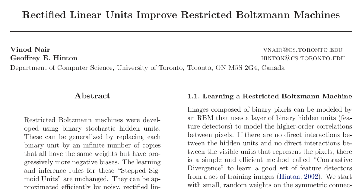 Rectified Linear Units Improve Restricted Boltzmann Machines cover