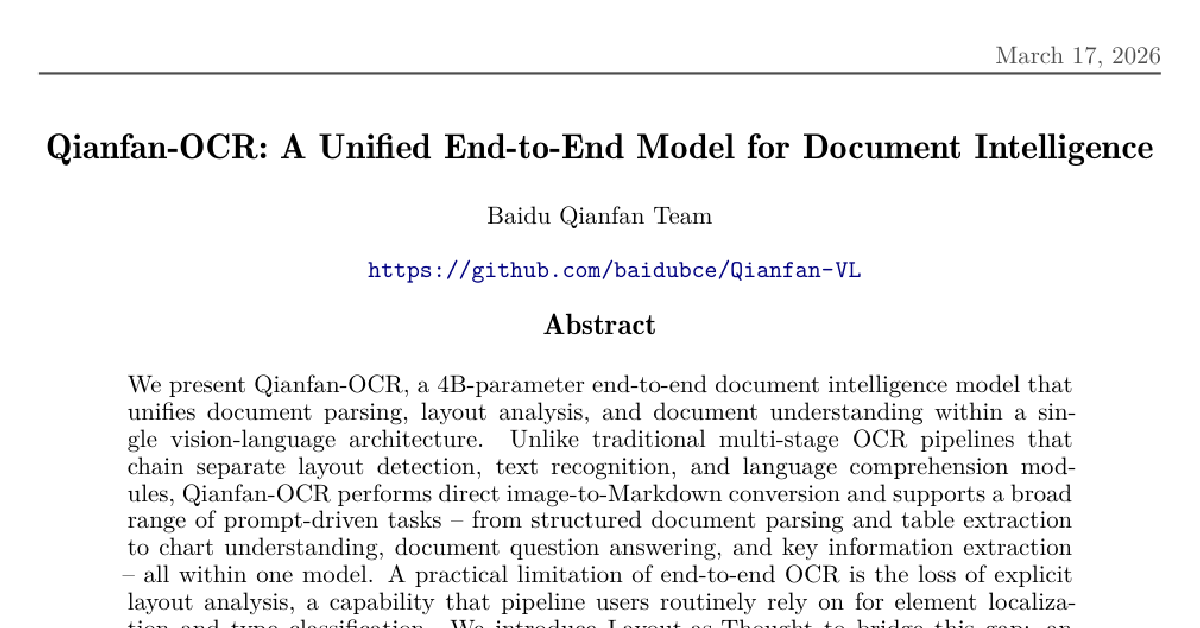 Qianfan-OCR: A Unified End-to-End Model for Document Intelligence cover