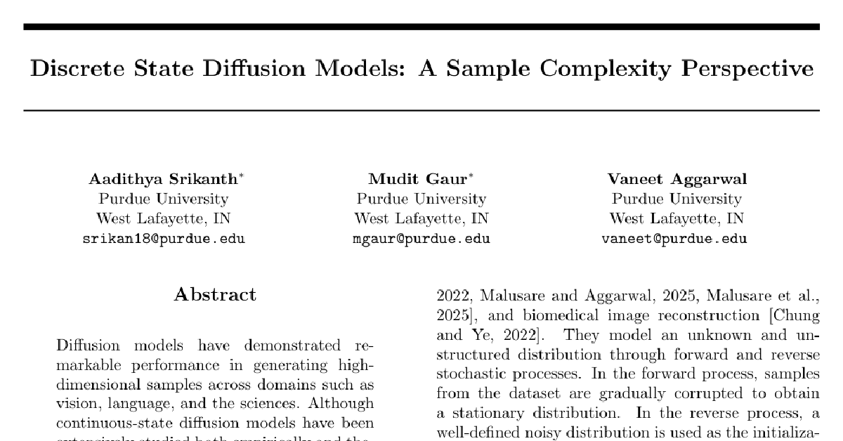 Discrete State Diffusion Models: A Sample Complexity Perspective cover