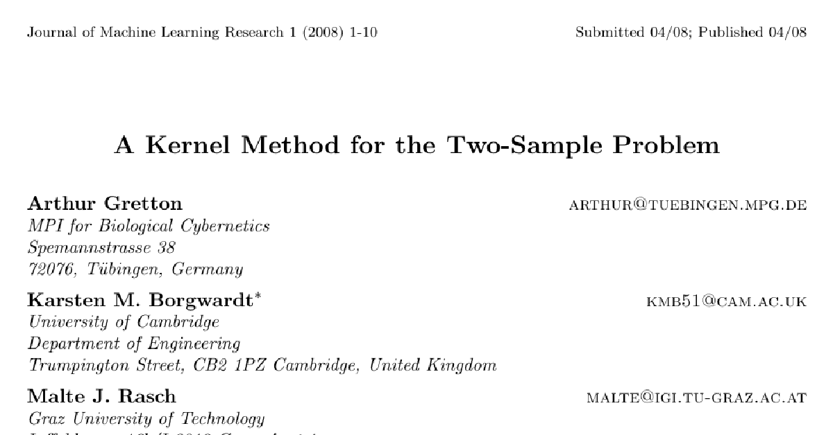 A Kernel Method for the Two-Sample Problem cover