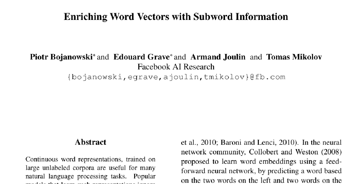 Enriching Word Vectors with Subword Information cover