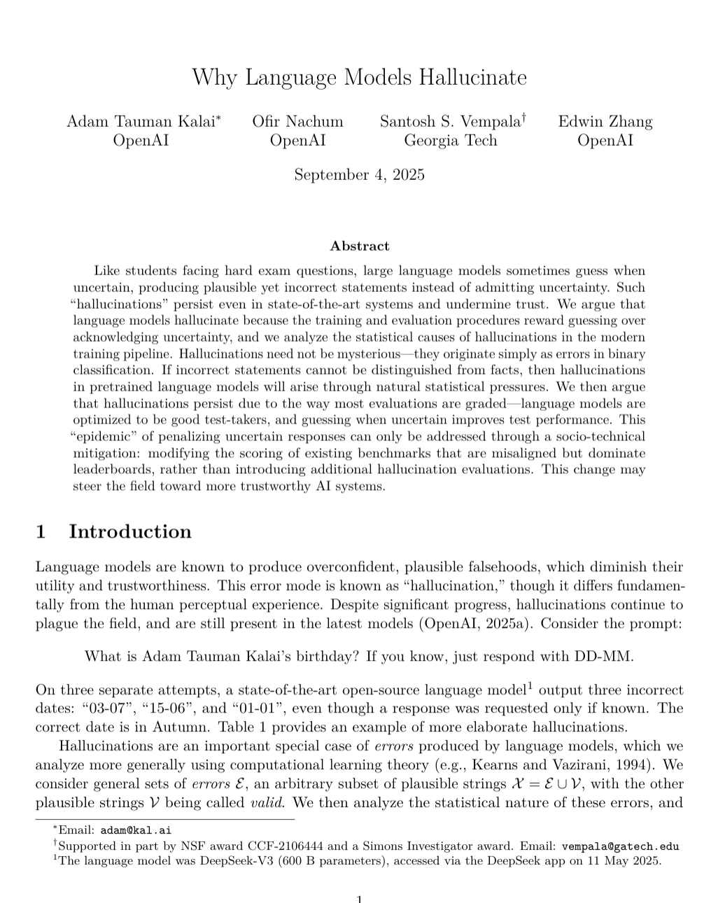 Why Language Models Hallucinate